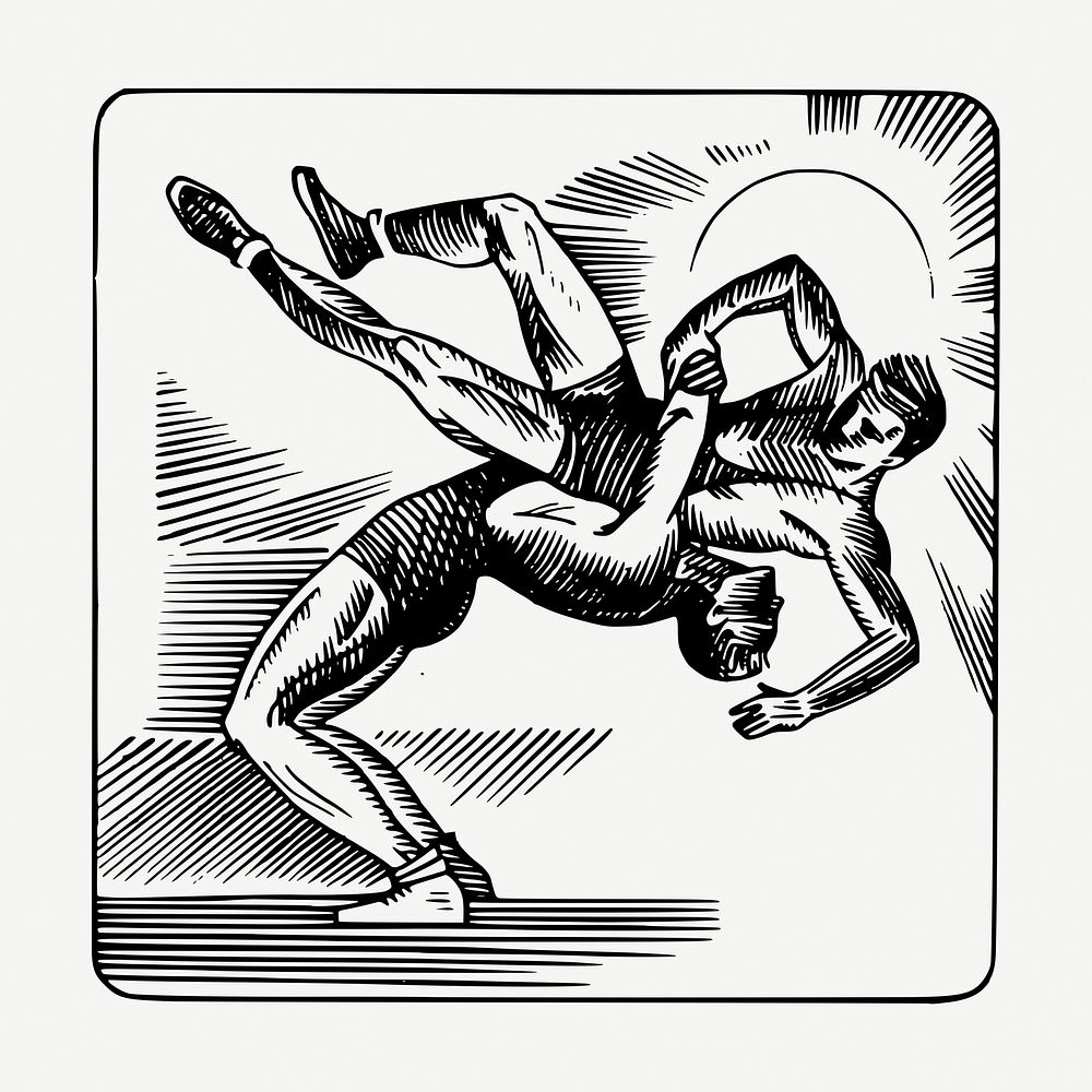 Wrestling sports drawing, vintage illustration psd. Free public domain CC0 image.