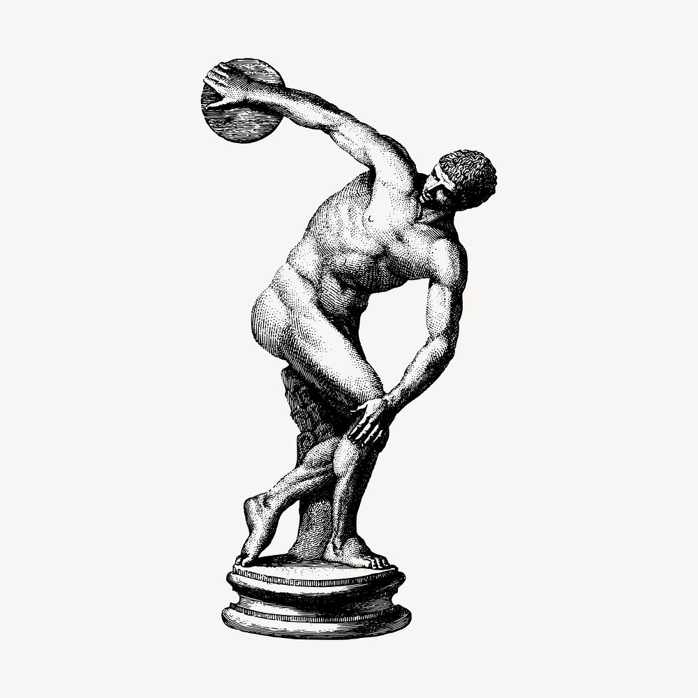 Discus athlete statue clipart, vintage illustration vector. Free public domain CC0 image.