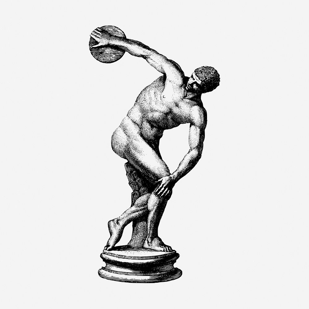 Discus athlete statue hand drawn illustration. Free public domain CC0 image.