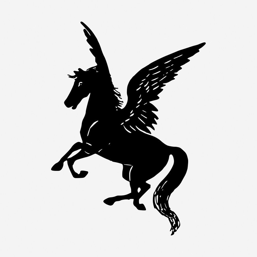 Pegasus mythical animal hand drawn illustration. Free public domain CC0 image.
