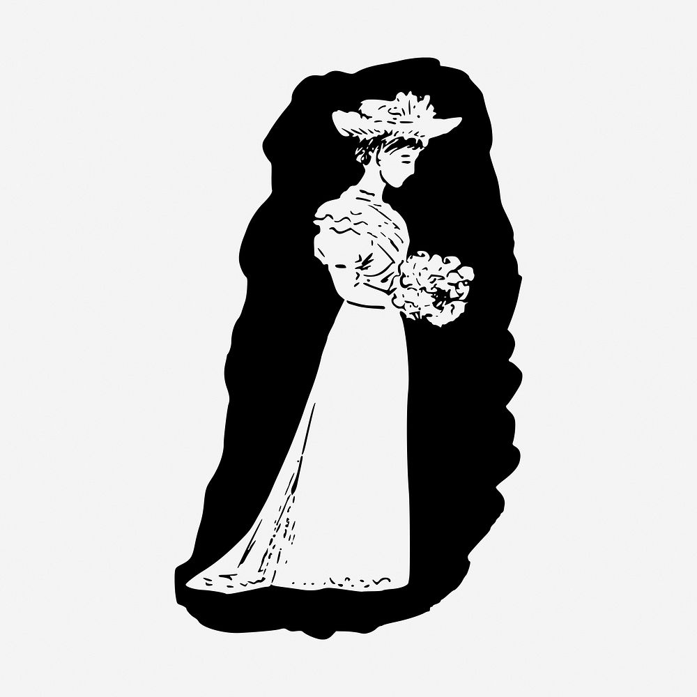 Classic lady hand drawn illustration. Free public domain CC0 image.