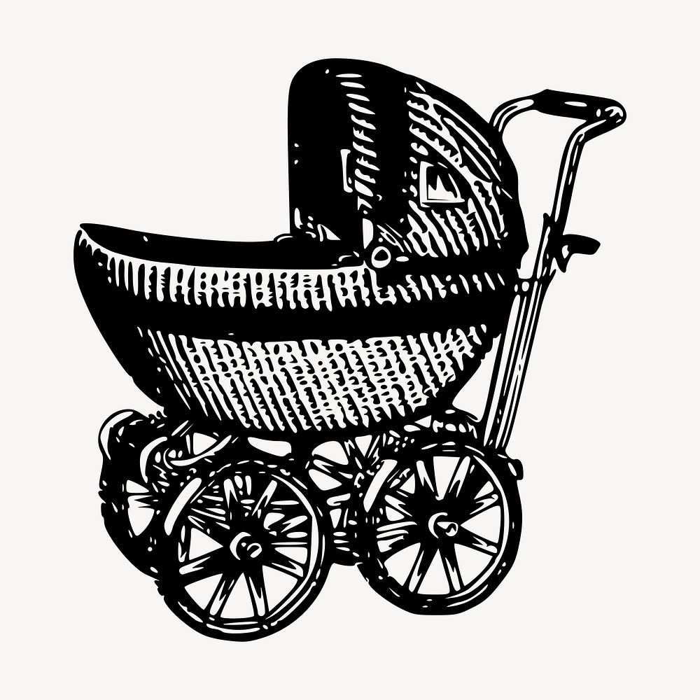 Antique baby buggy clipart, vintage illustration vector. Free public domain CC0 image.