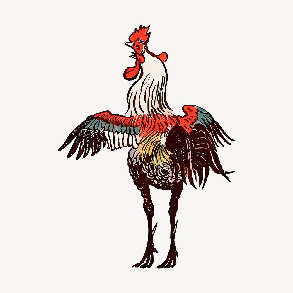 Rooster, farm animal clipart, vintage illustration vector. Free public domain CC0 image.