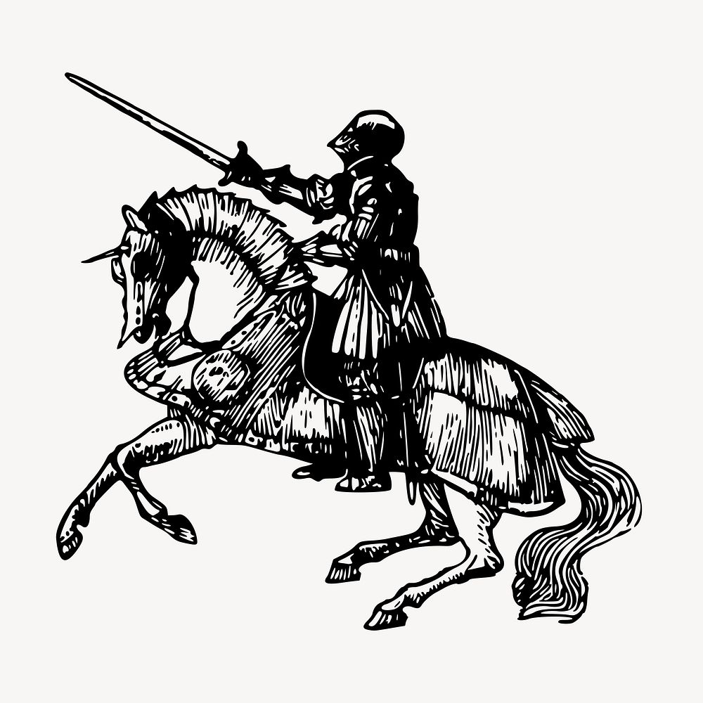 Knight on horse clipart, vintage illustration vector. Free public domain CC0 image.
