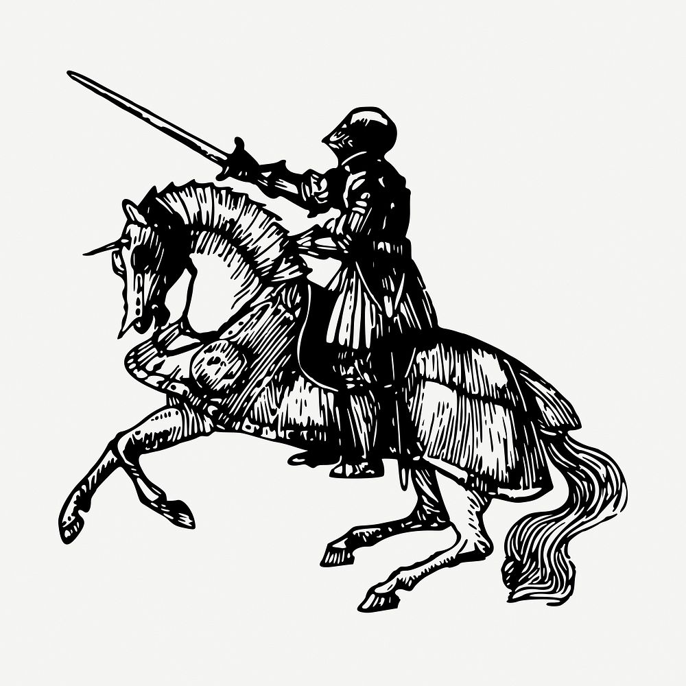 Knight on horse collage element, vintage illustration psd. Free public domain CC0 image.