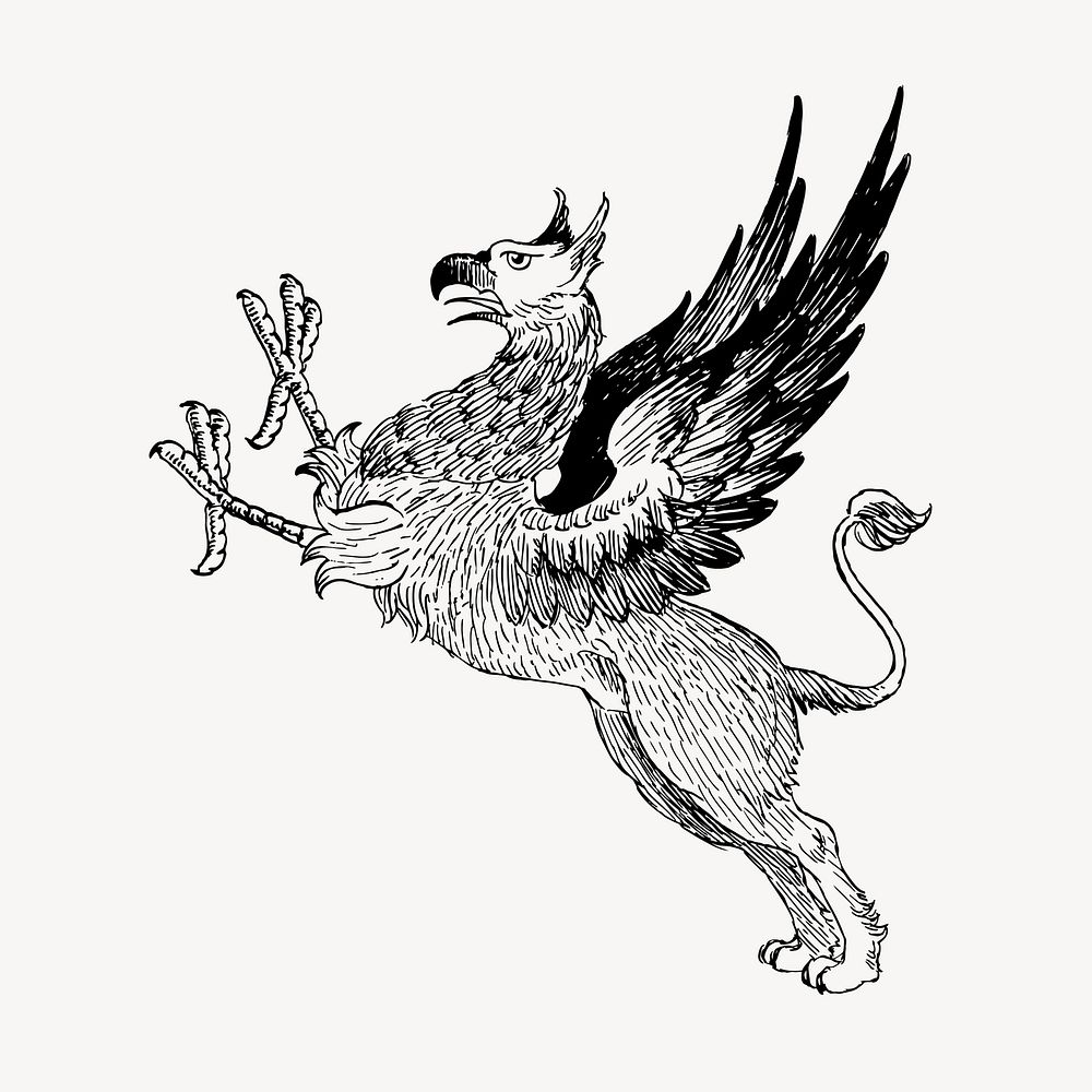 Griffin mythical animal clipart, vintage illustration vector. Free public domain CC0 image.