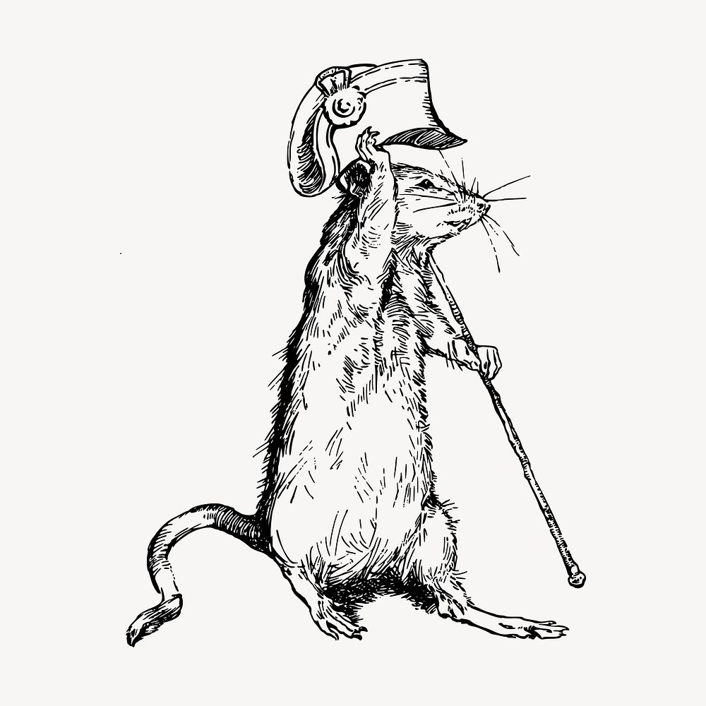 Mouse with hat clipart, vintage illustration vector. Free public domain CC0 image.