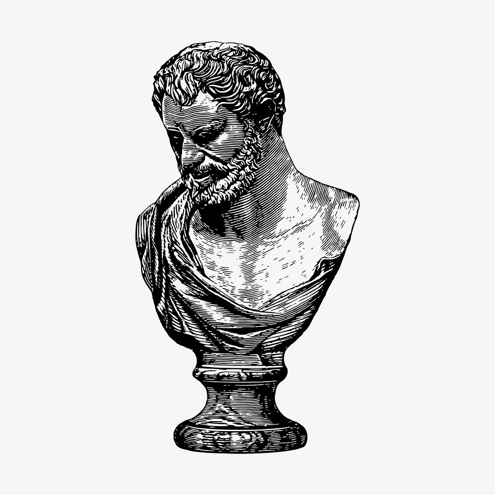 Democritus bust clipart, vintage illustration vector. Free public domain CC0 image.