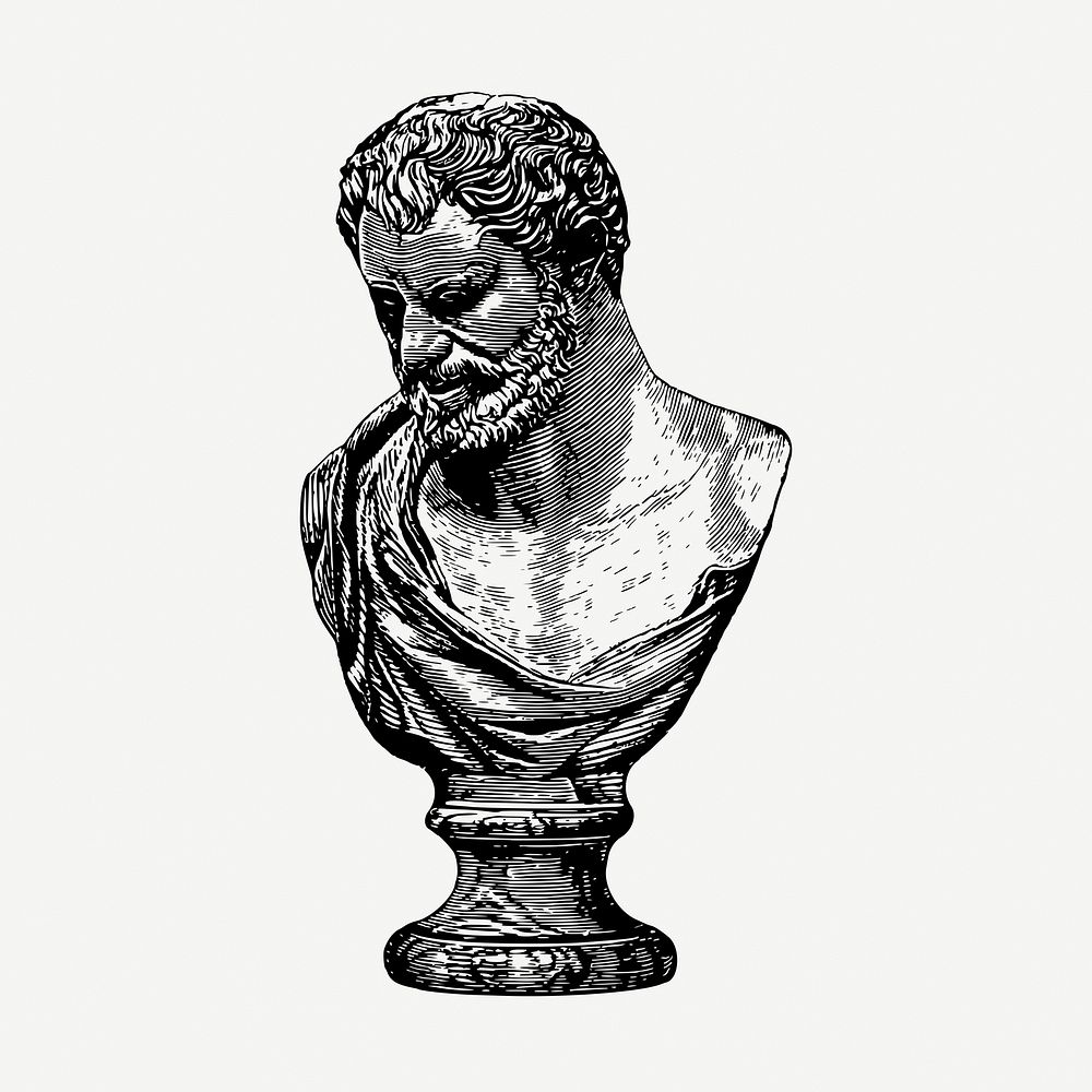 Democritus bust collage element, vintage illustration psd. Free public domain CC0 image.