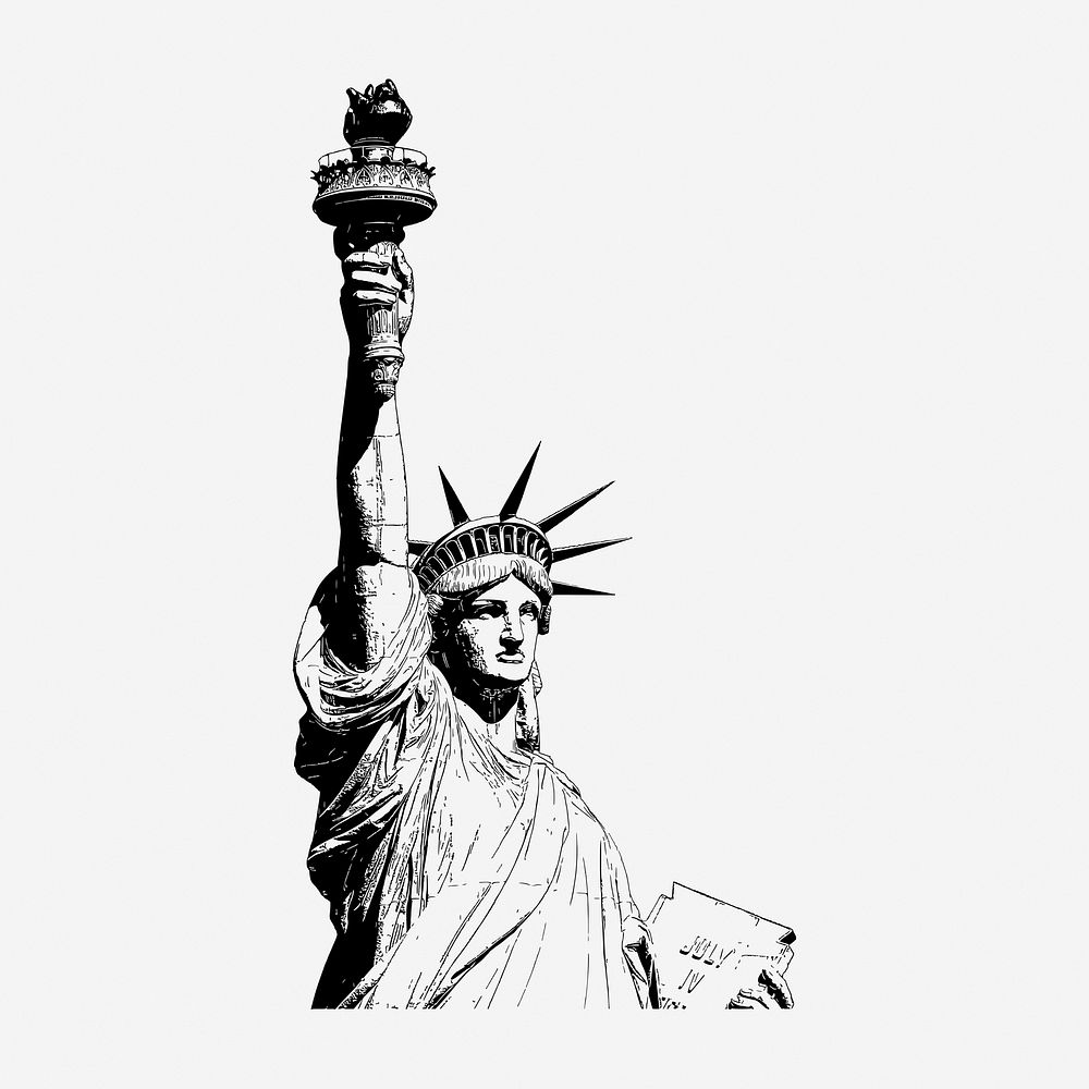 Statue of Liberty hand drawn illustration. Free public domain CC0 image.