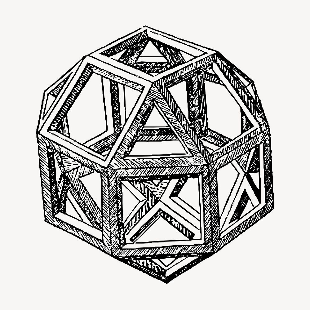 Da Vinci's Rhombicuboctahedron clipart, vintage illustration vector. Free public domain CC0 image.
