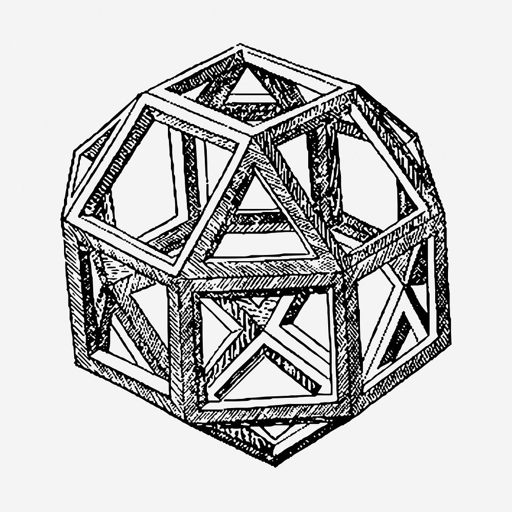 Da Vinci's Rhombicuboctahedron hand drawn illustration. Free public domain CC0 image.