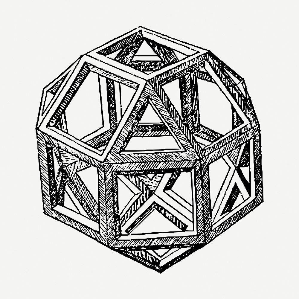 Da Vinci's Rhombicuboctahedron drawing, vintage illustration psd. Free public domain CC0 image.