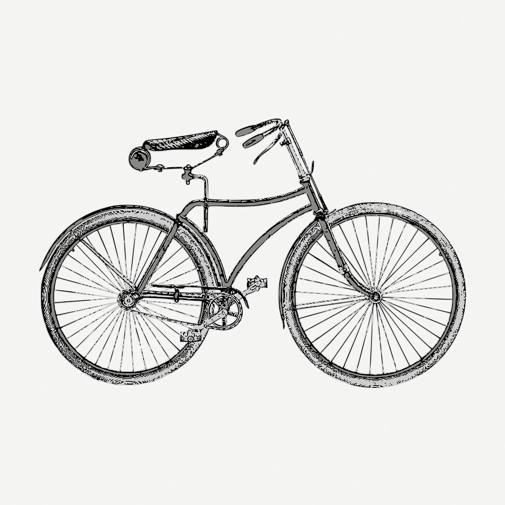 Old bicycle drawing, vintage illustration psd. Free public domain CC0 image.