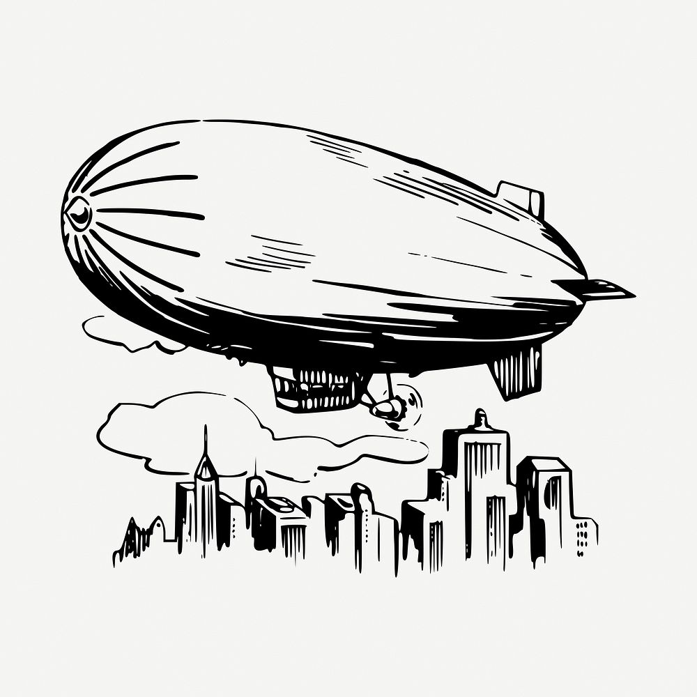 Blimp airship collage element, vintage illustration psd. Free public domain CC0 image.