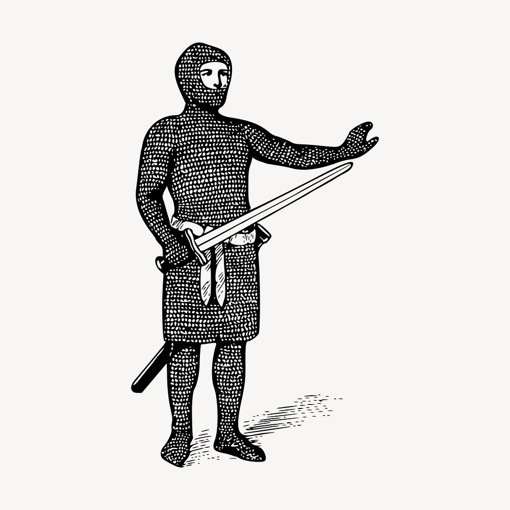Medieval knight clipart, vintage illustration vector. Free public domain CC0 image.