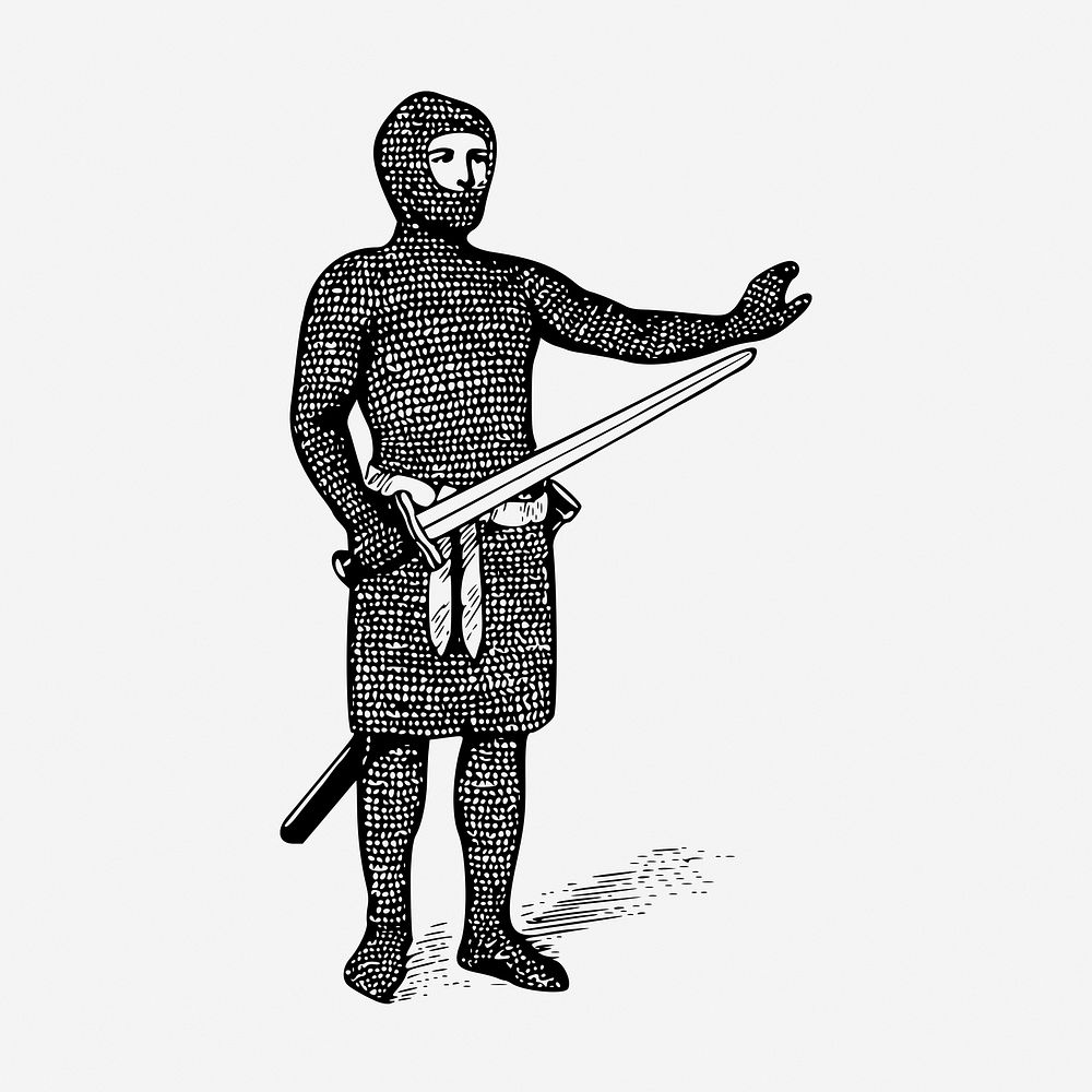 Medieval knight hand drawn illustration. Free public domain CC0 image.
