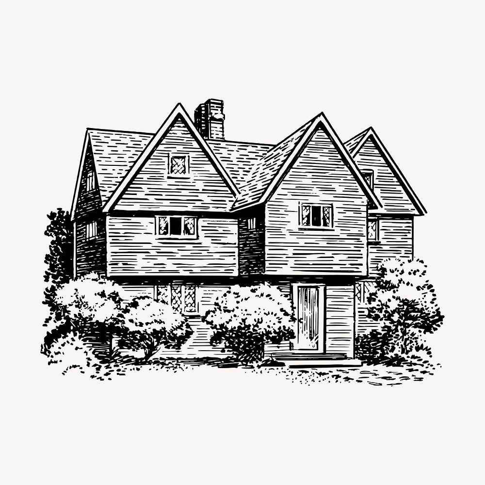 Wooden house clipart, vintage illustration vector. Free public domain CC0 image.