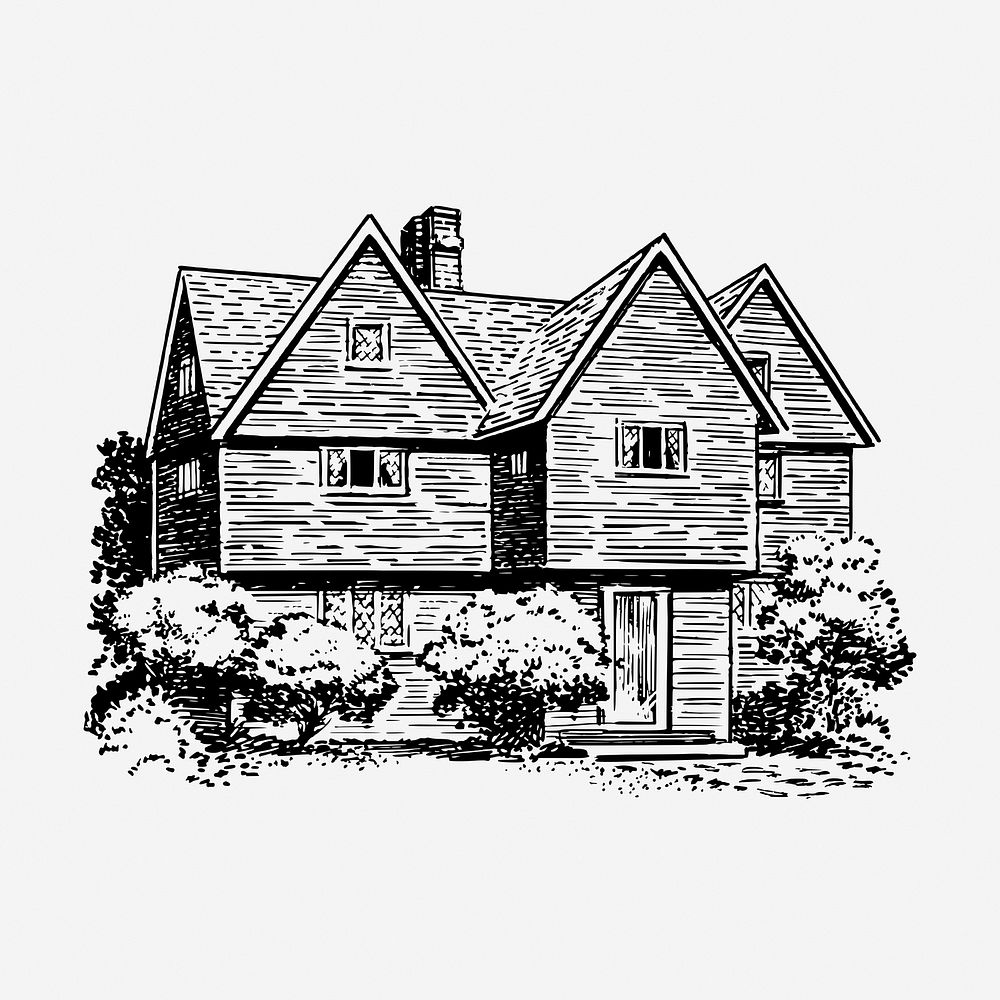 Wooden house hand drawn illustration. Free public domain CC0 image.