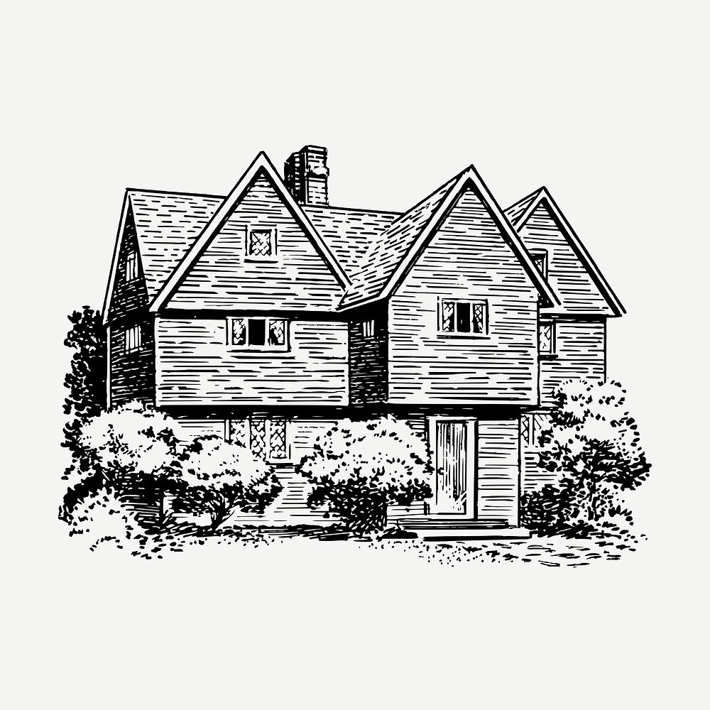 Wooden house collage element, vintage illustration psd. Free public domain CC0 image.