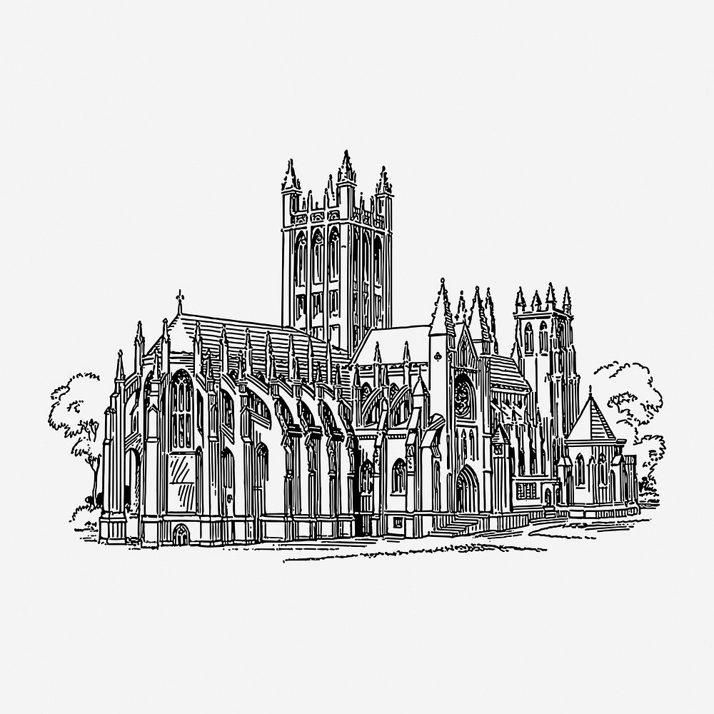 Gothic cathedral hand drawn illustration. Free public domain CC0 image.