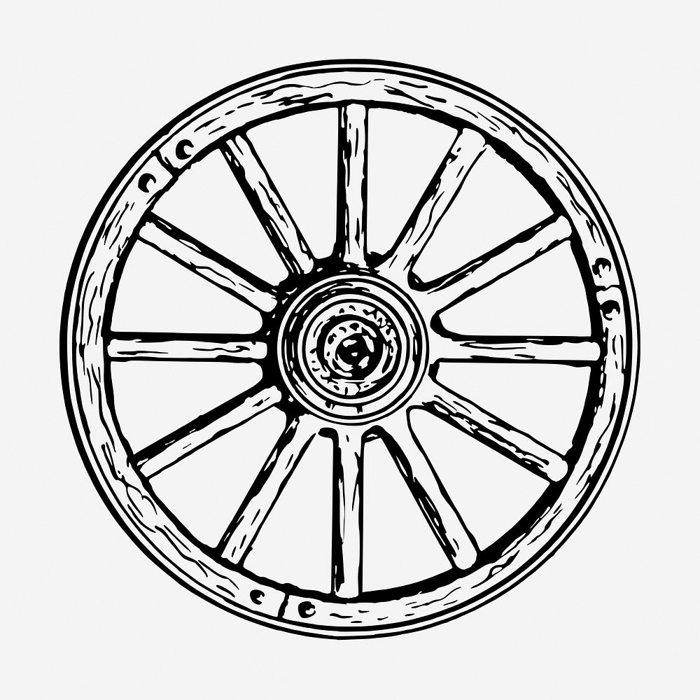 Vintage wooden wheel hand drawn illustration. Free public domain CC0 image.