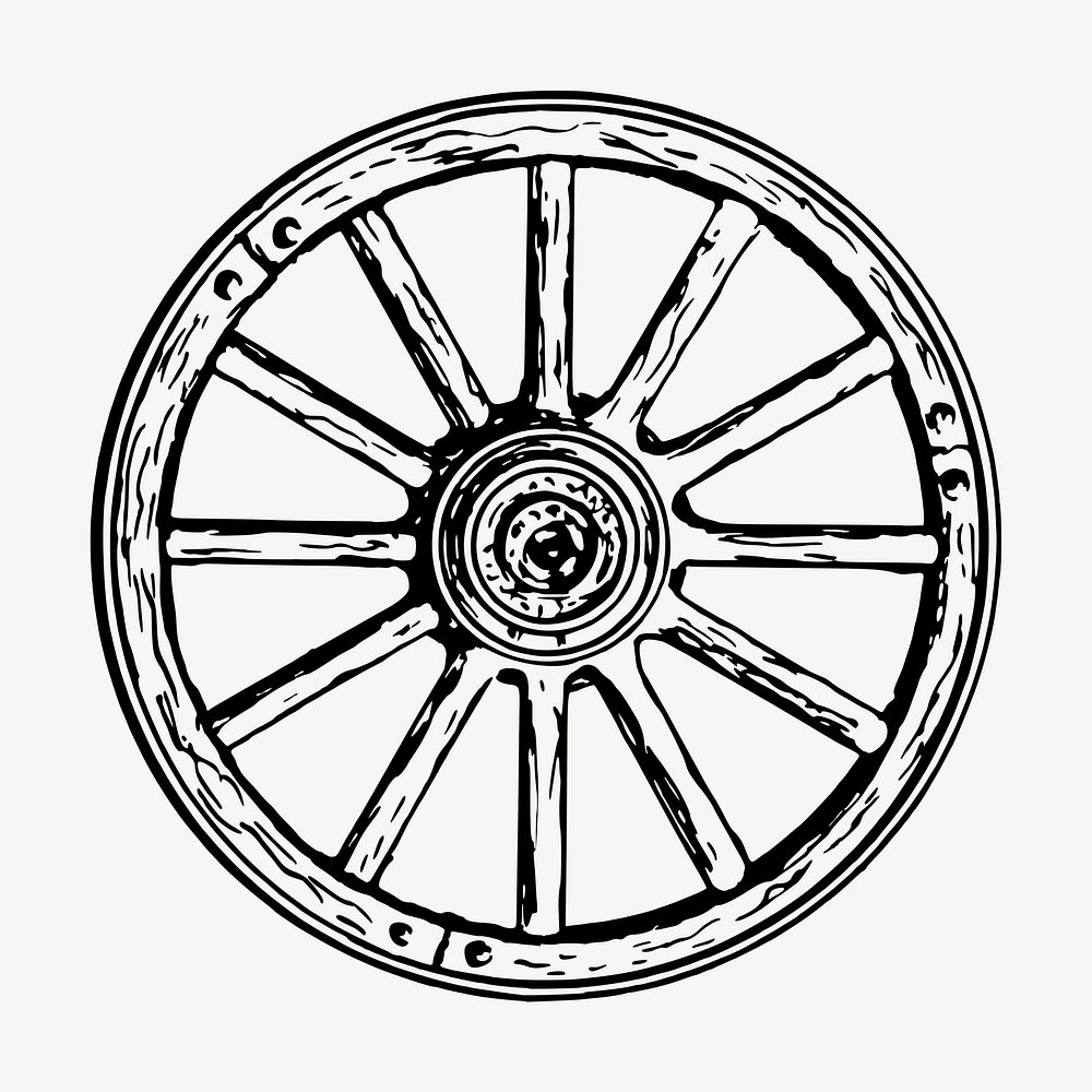 Wooden wheel collage element, vintage illustration psd. Free public domain CC0 image.