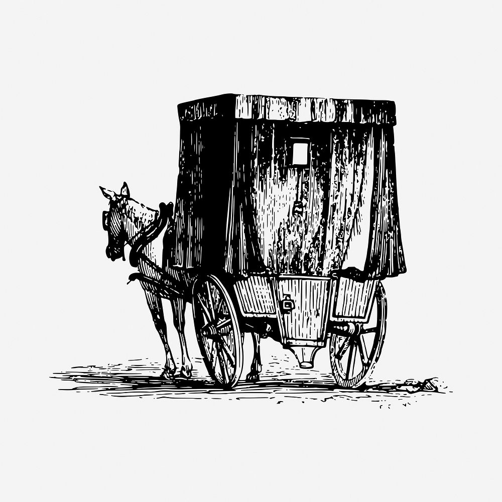 Vintage horse carriage hand drawn illustration. Free public domain CC0 image.