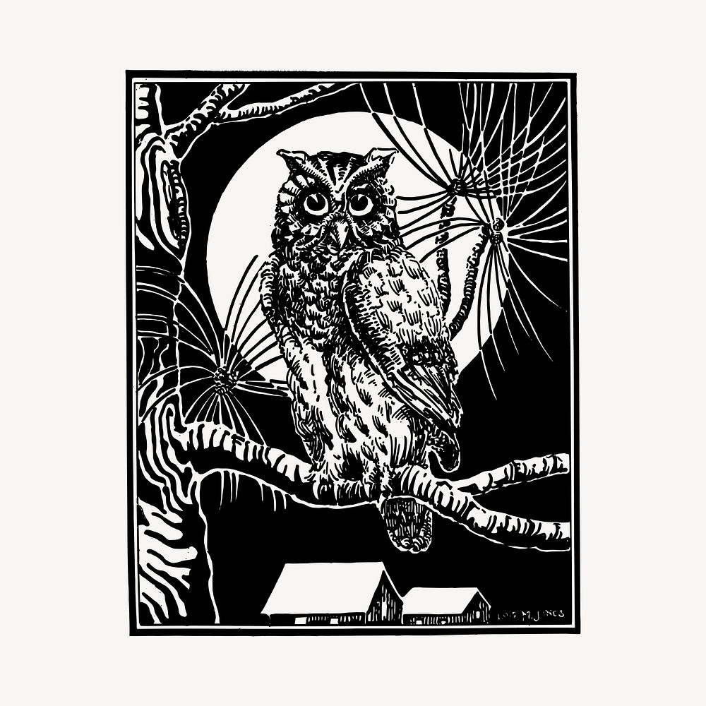 Eagle owl drawing, vintage bird illustration vector. Free public domain CC0 image.