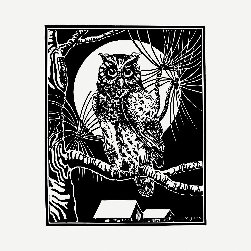 Eagle owl drawing, vintage bird illustration psd. Free public domain CC0 image.