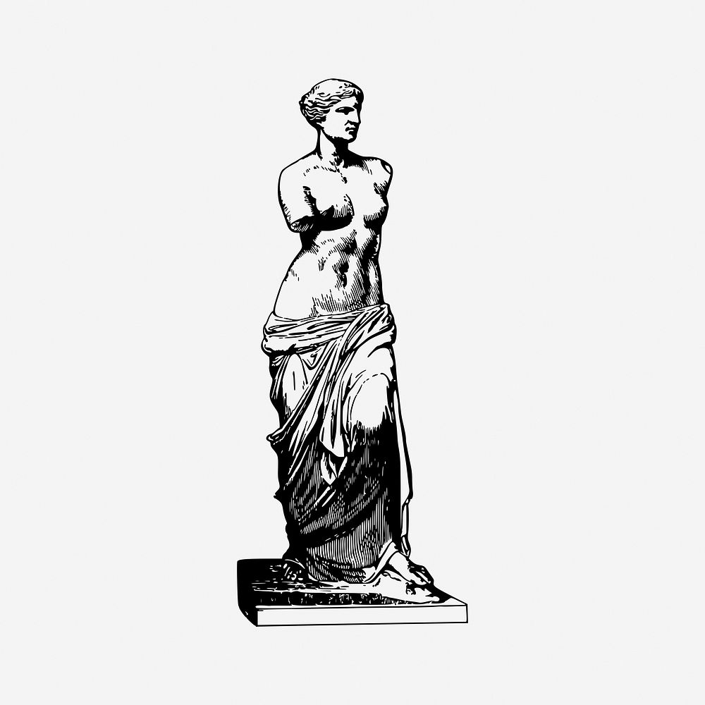 Greek goddess Venus statue, vintage drawing. Free public domain CC0 image.