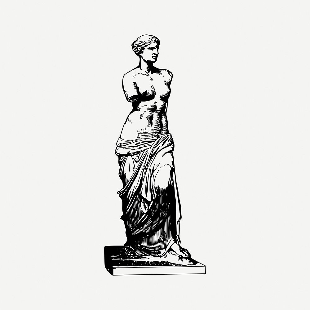 Greek goddess Venus statue, vintage drawing psd. Free public domain CC0 image.