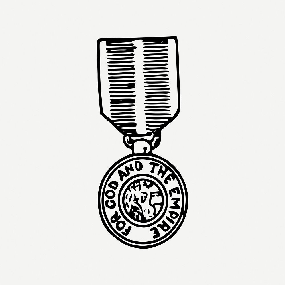 Honorary medal drawing, vintage illustration psd. Free public domain CC0 image.