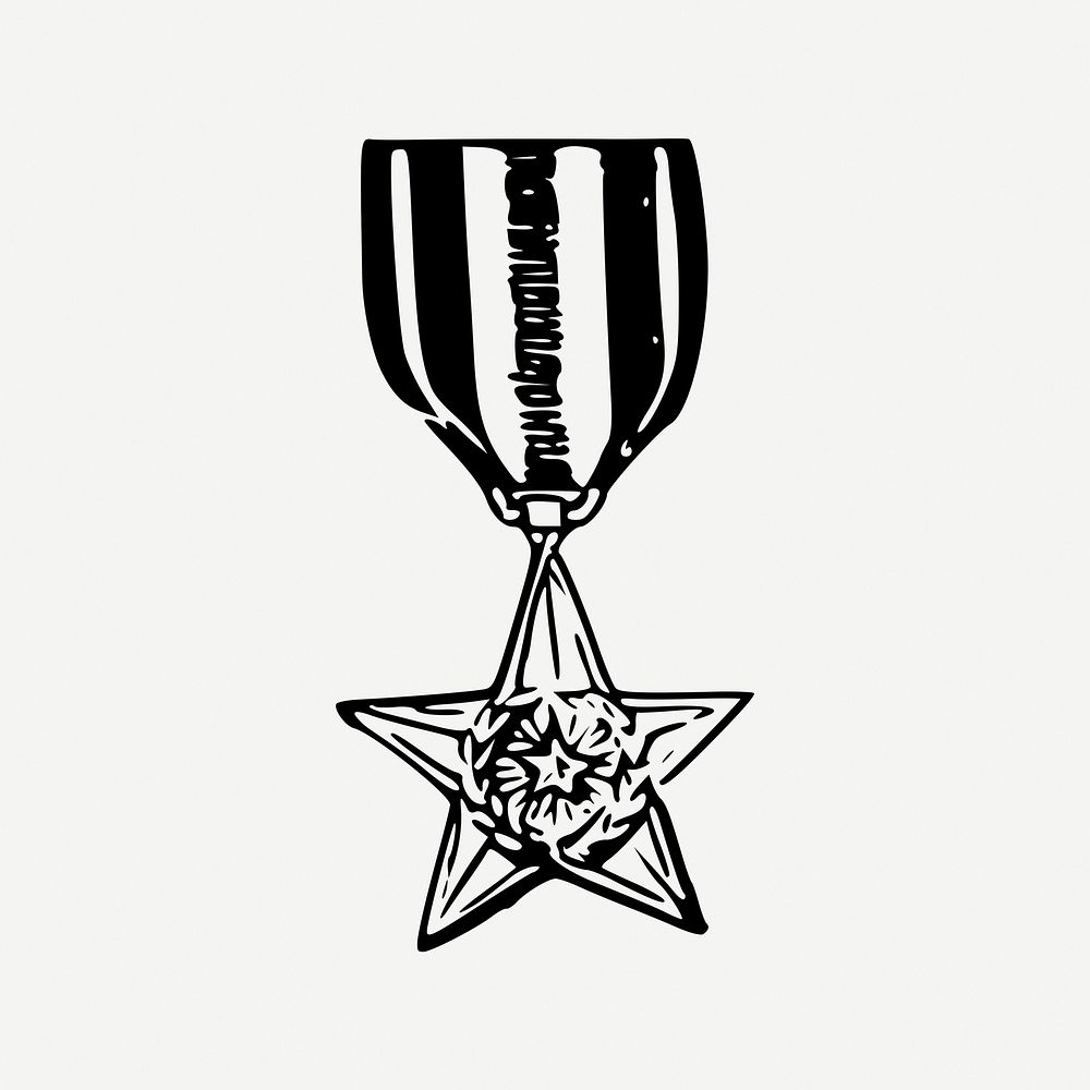 Honorary medal drawing, vintage illustration psd. Free public domain CC0 image.