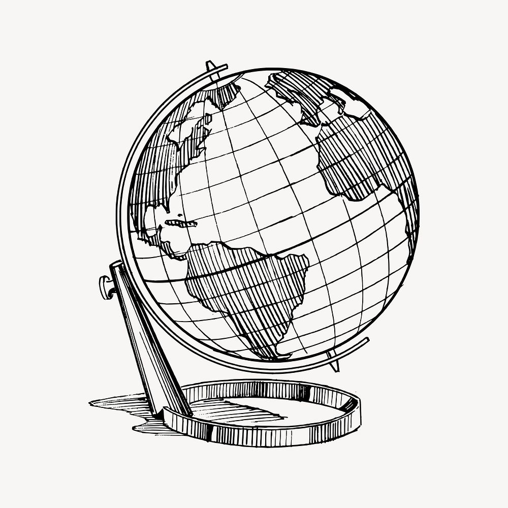 Globe drawing, vintage illustration vector. Free public domain CC0 image.