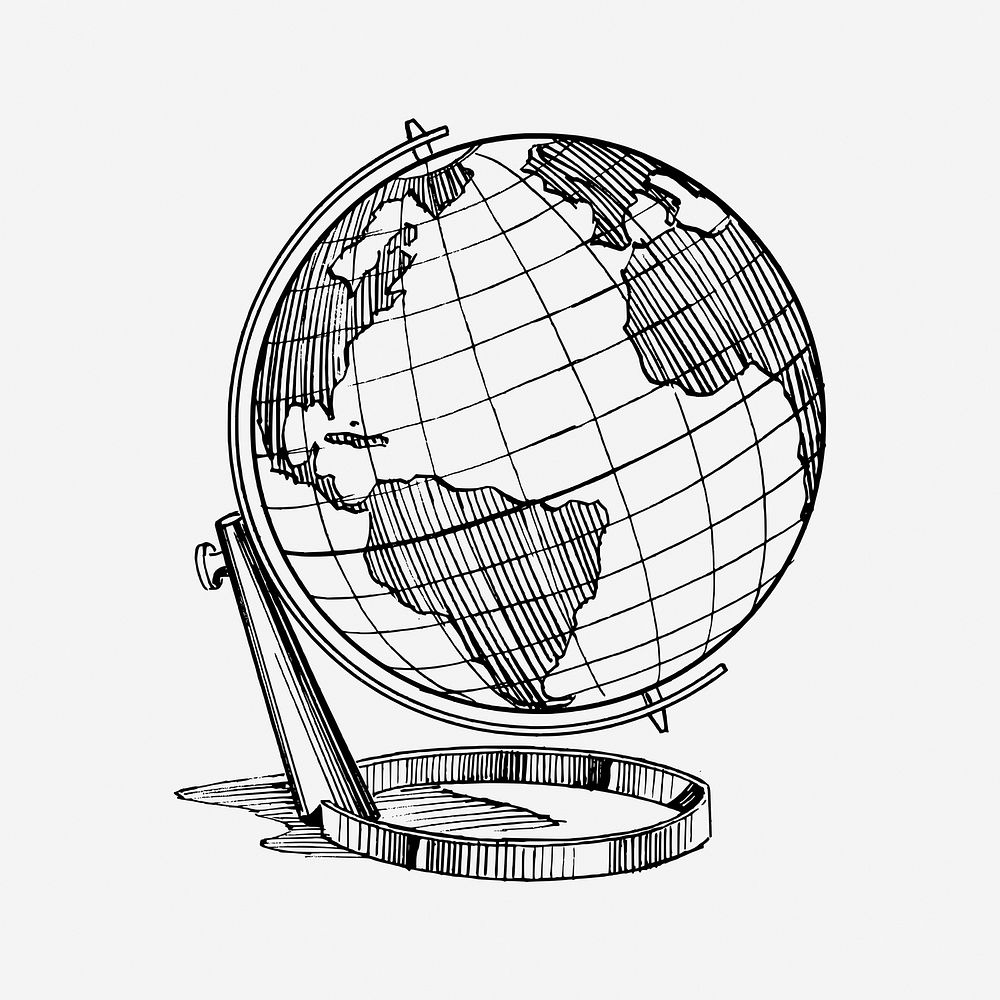 Vintage globe hand drawn illustration. Free public domain CC0 image.