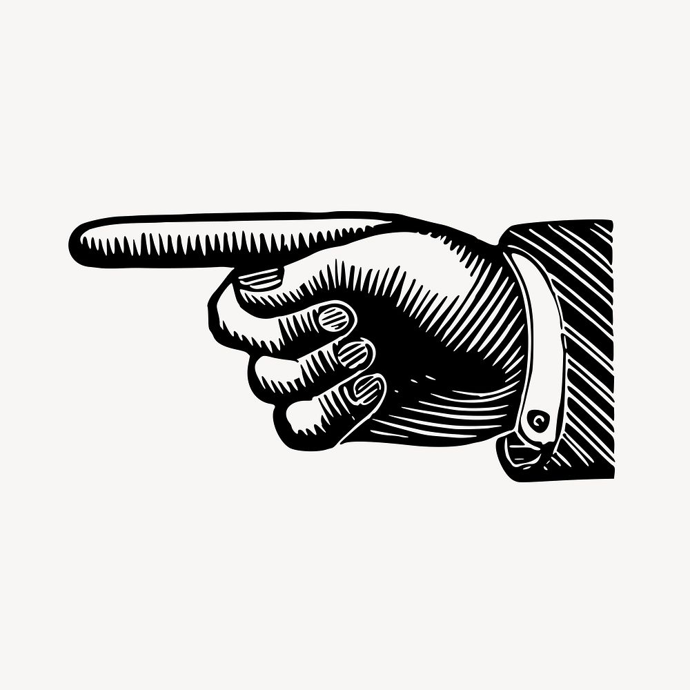 Pointing finger hand drawing, vintage hand drawn illustration vector. Free public domain CC0 image.