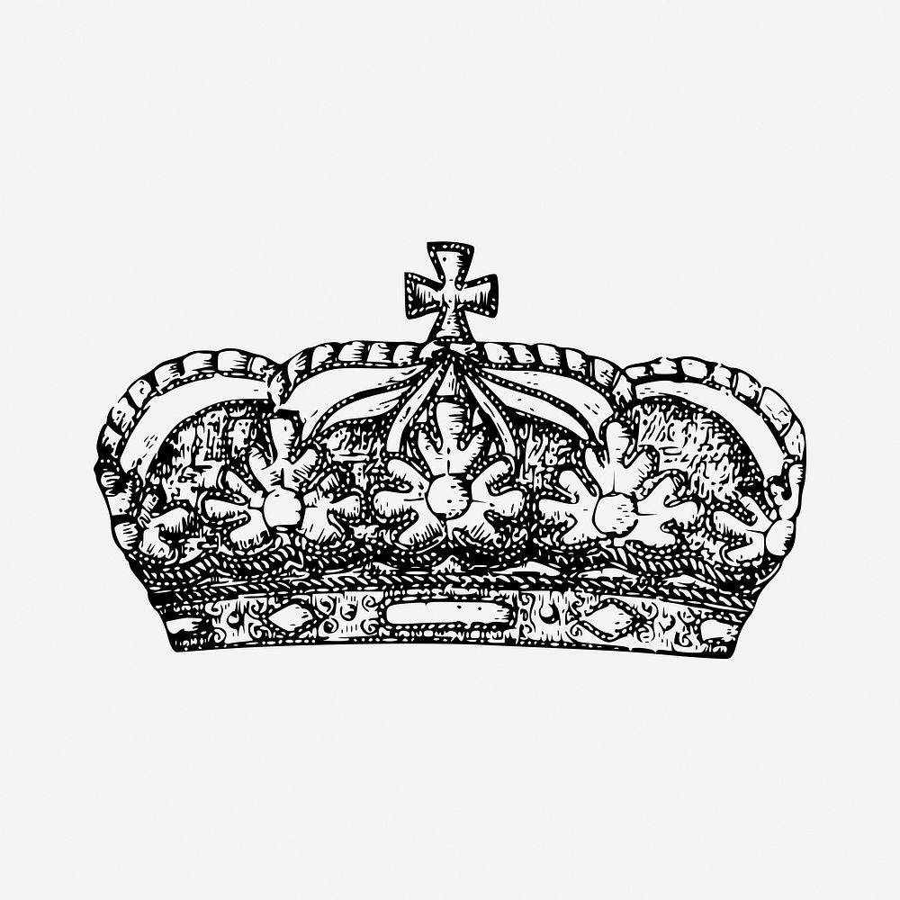 Vintage royal crown hand drawn illustration. Free public domain CC0 image.