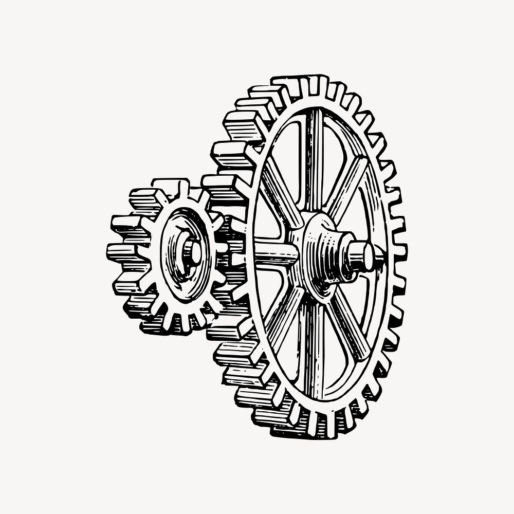 Gear, mechanism drawing, vintage illustration vector. Free public domain CC0 image.