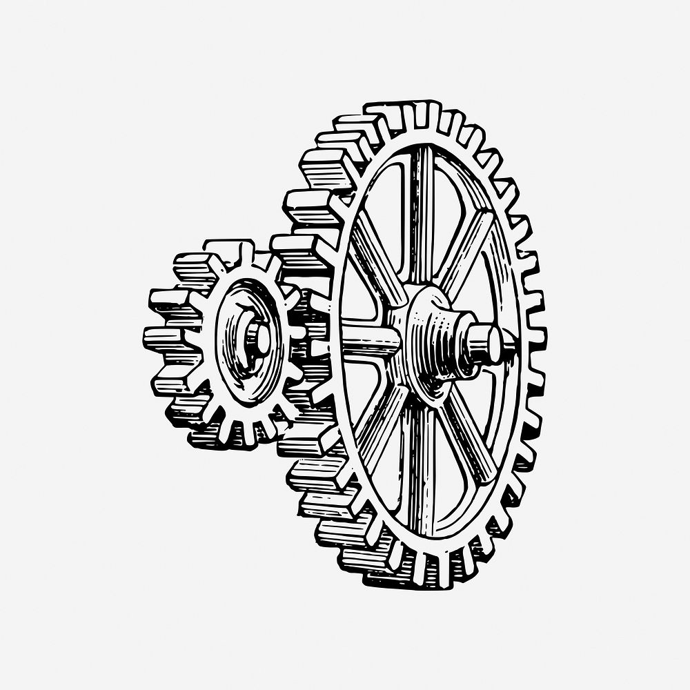 Vintage gear, mechanism hand drawn illustration. Free public domain CC0 image.