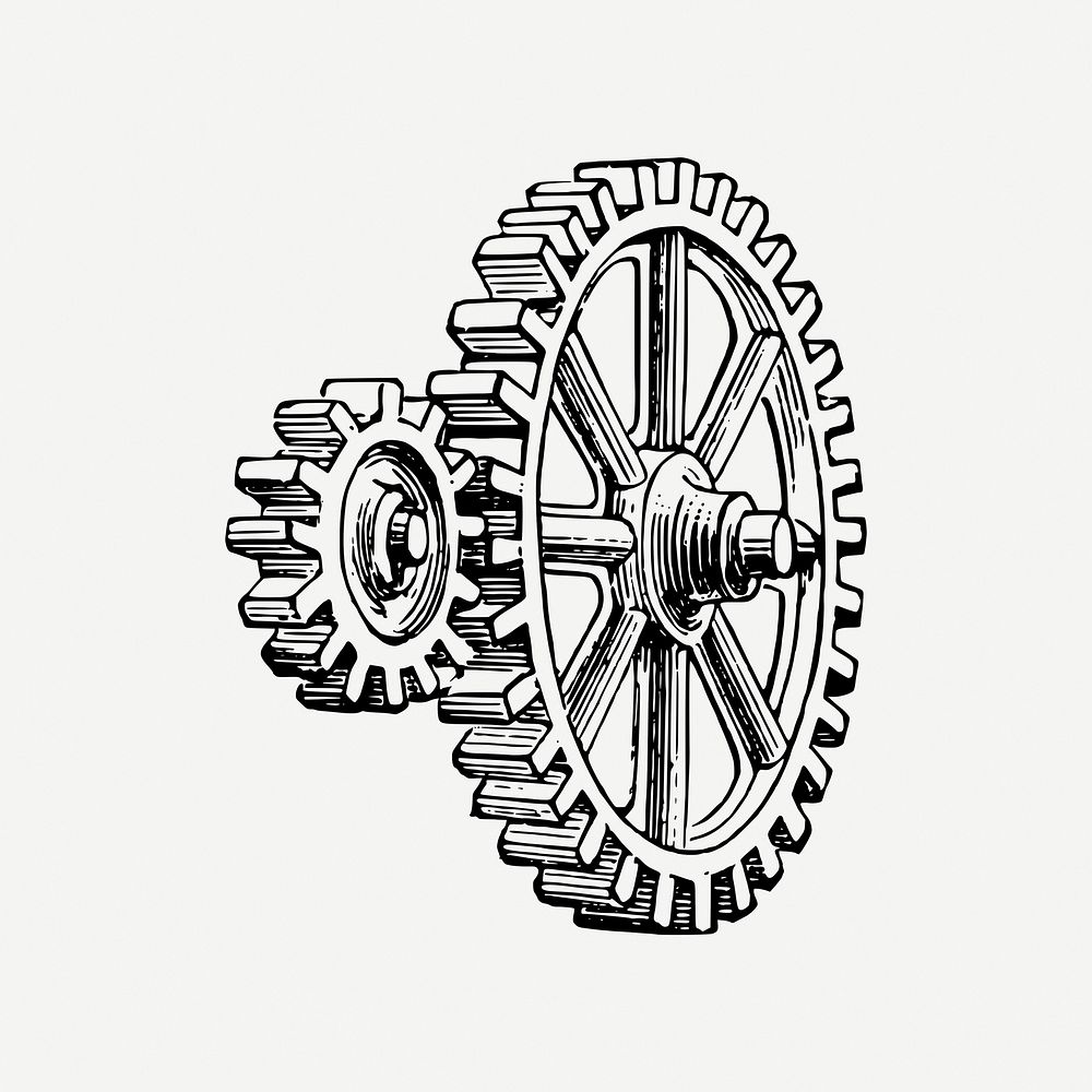 Gear, mechanism drawing, vintage illustration psd. Free public domain CC0 image.