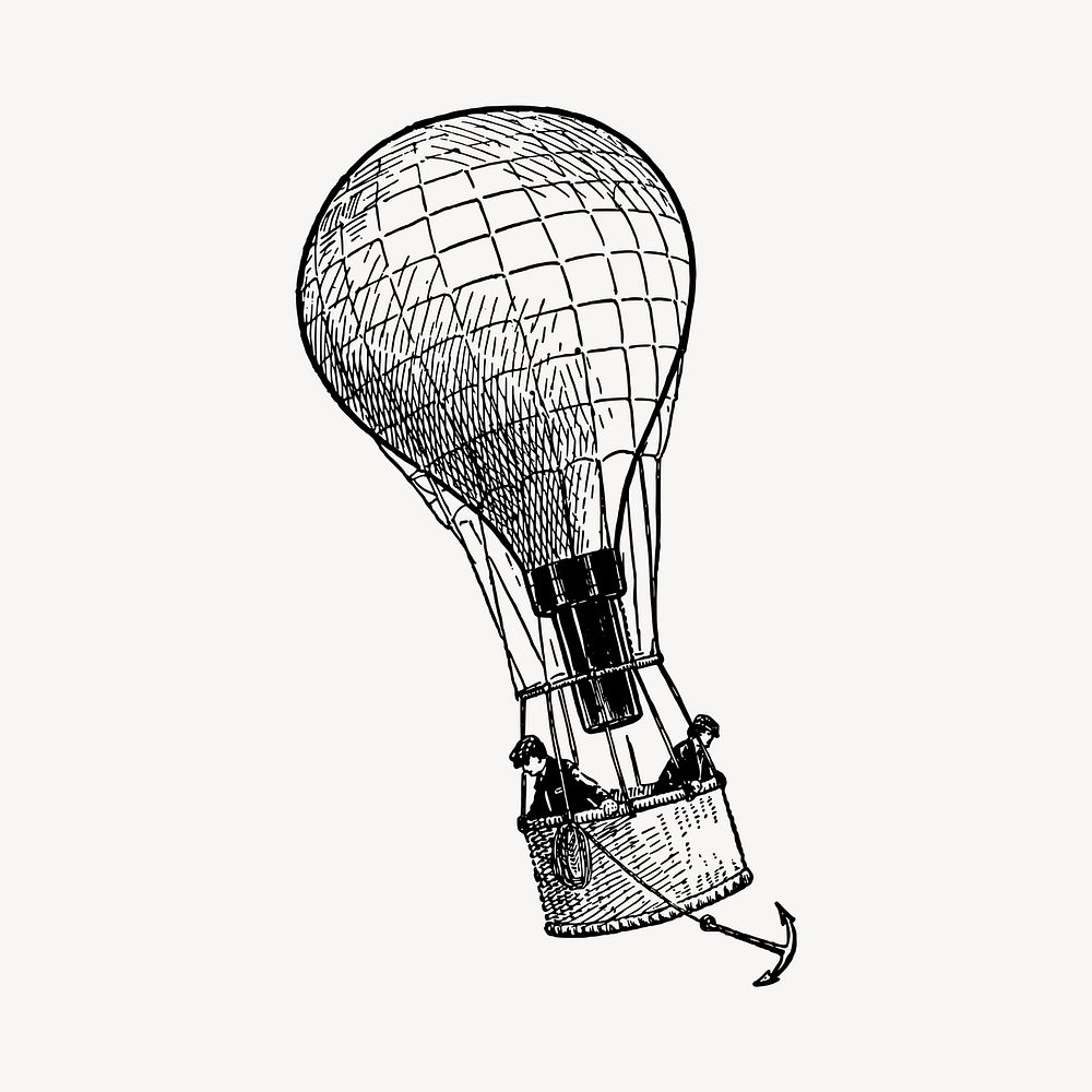 Hot air balloon drawing, vintage illustration vector. Free public domain CC0 image.