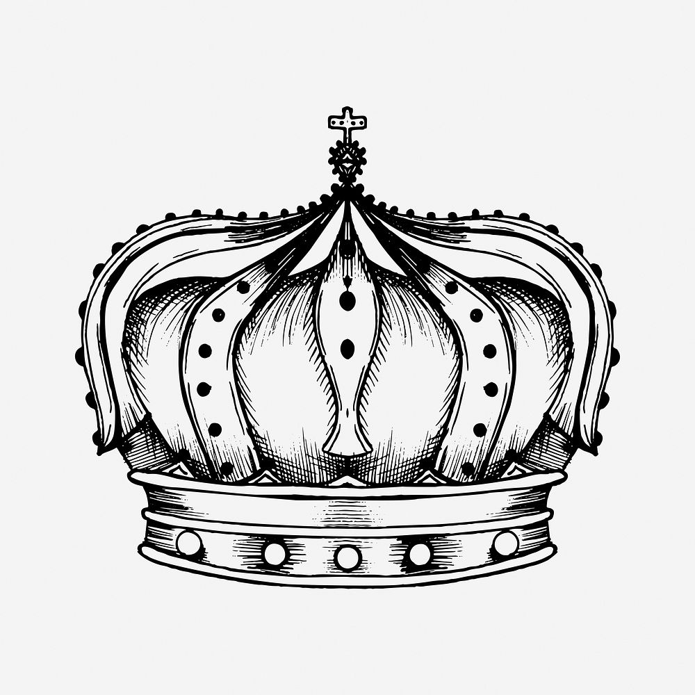 Vintage royal crown hand drawn illustration. Free public domain CC0 image.