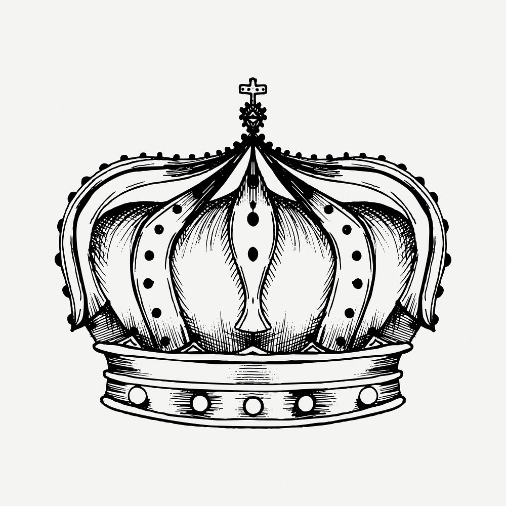 Royal crown drawing, vintage illustration psd. Free public domain CC0 image.