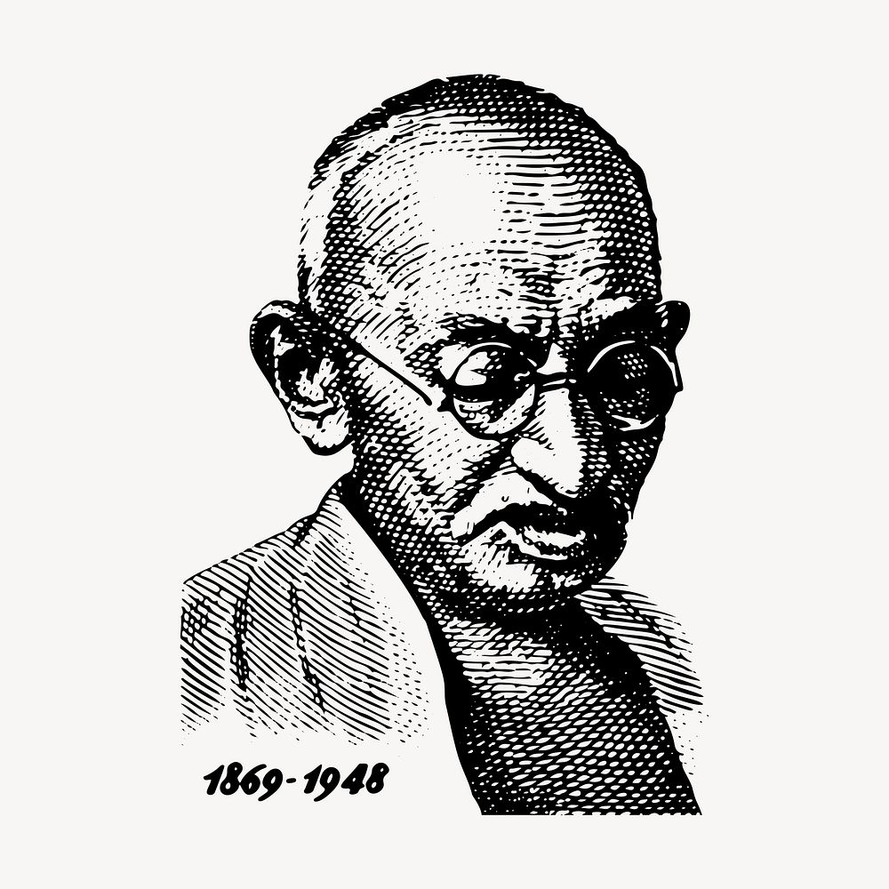 Mahatma Gandhi portrait, famous lawyer, vintage illustration vector. Free public domain CC0 image.