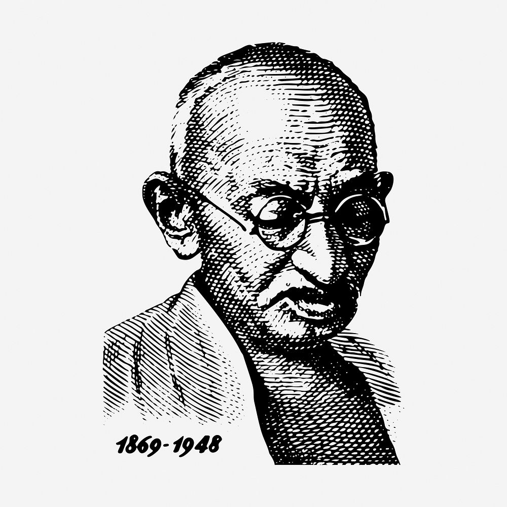 Mahatma Gandhi portrait, famous lawyer, vintage illustration. Free public domain CC0 image.