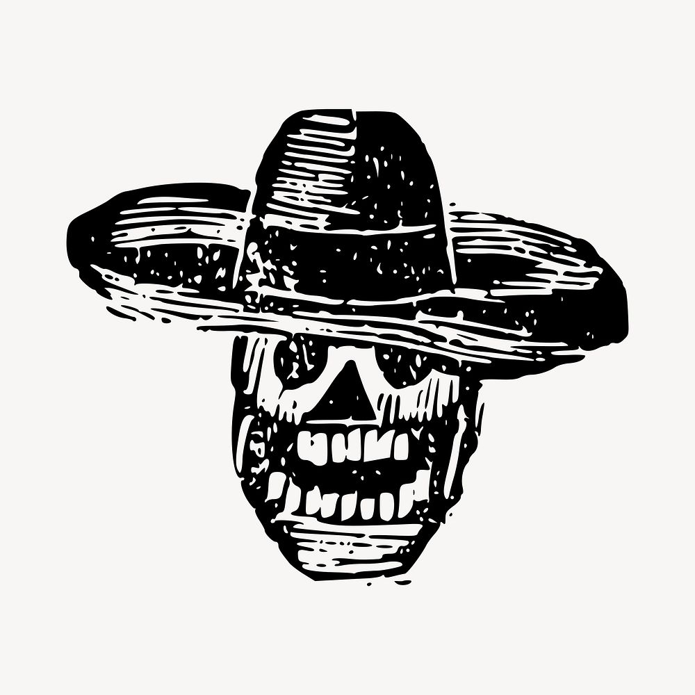 Mexican skull drawing, vintage illustration vector. Free public domain CC0 image.