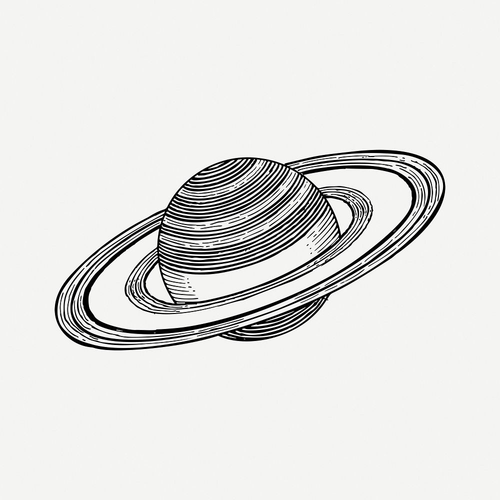 Saturn planet, galaxy drawing, vintage illustration psd. Free public domain CC0 image.