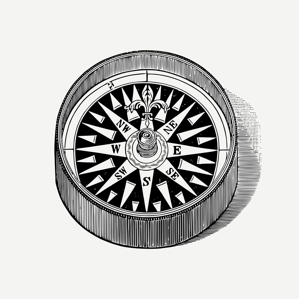Compass object drawing, vintage illustration psd. Free public domain CC0 image.