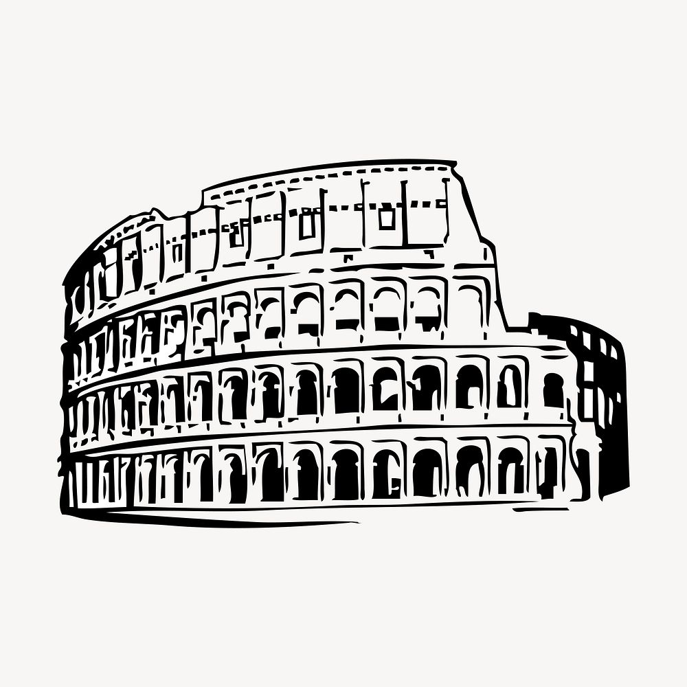 Colosseum drawing, famous hand drawn illustration vector. Free public domain CC0 image.